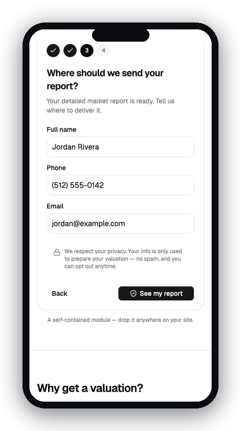 Step three: a short form asking where to send the finished market report