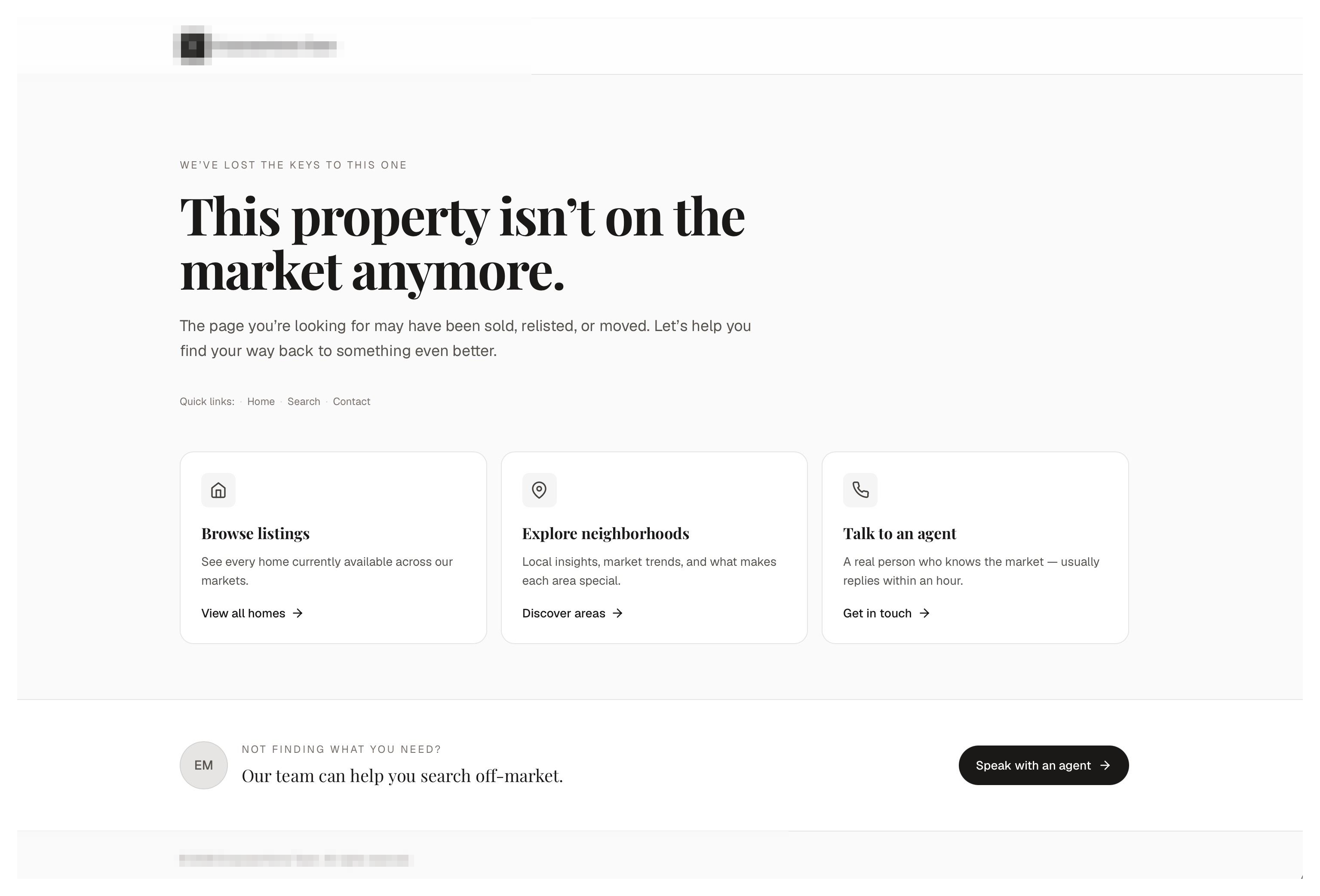 Screenshot of a second Virtual Results static 404 page design with quick-navigation cards to communities, search, and contact.