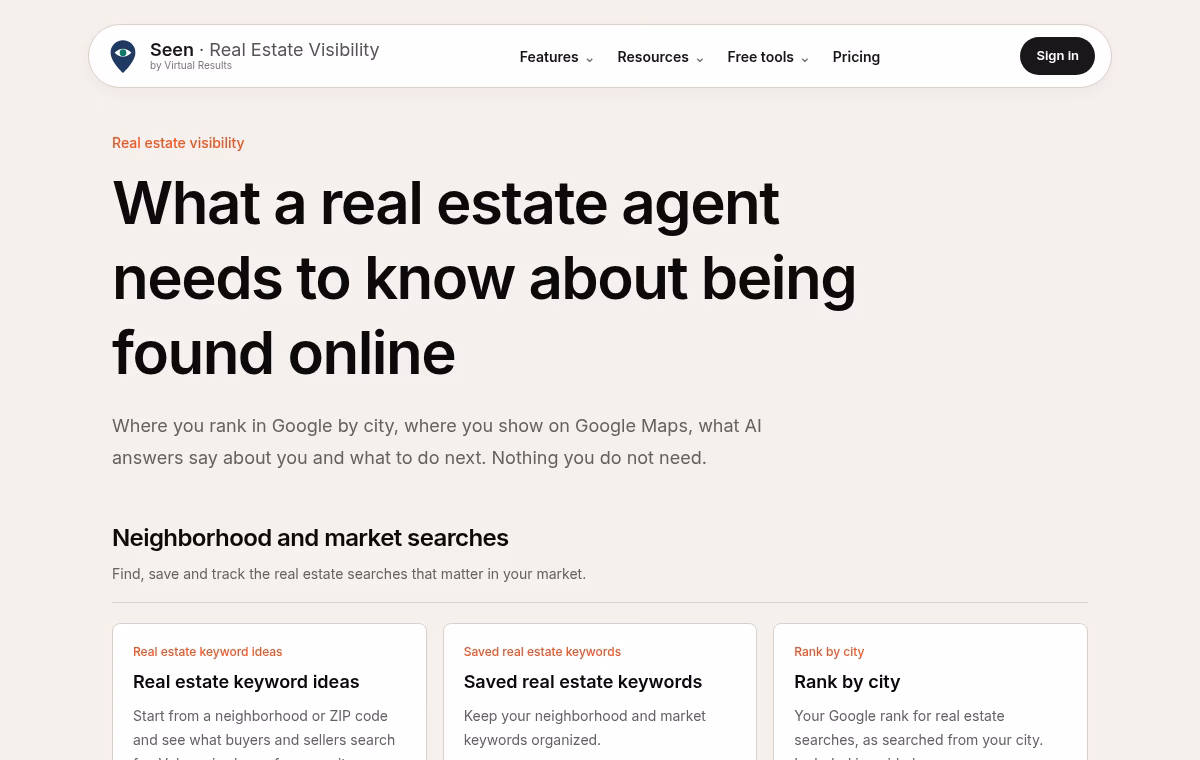 Seen real estate SEO features page