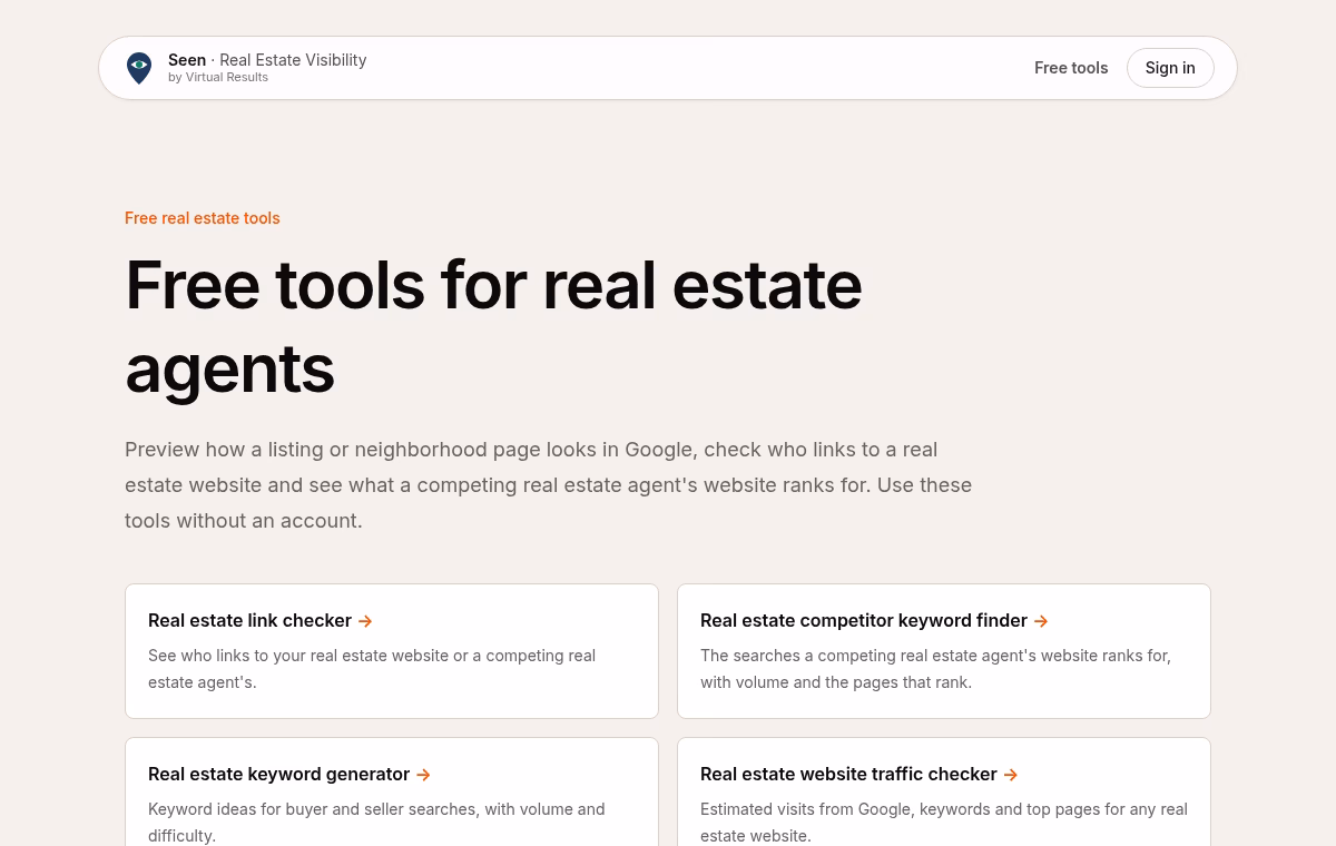 Seen free real estate tools page