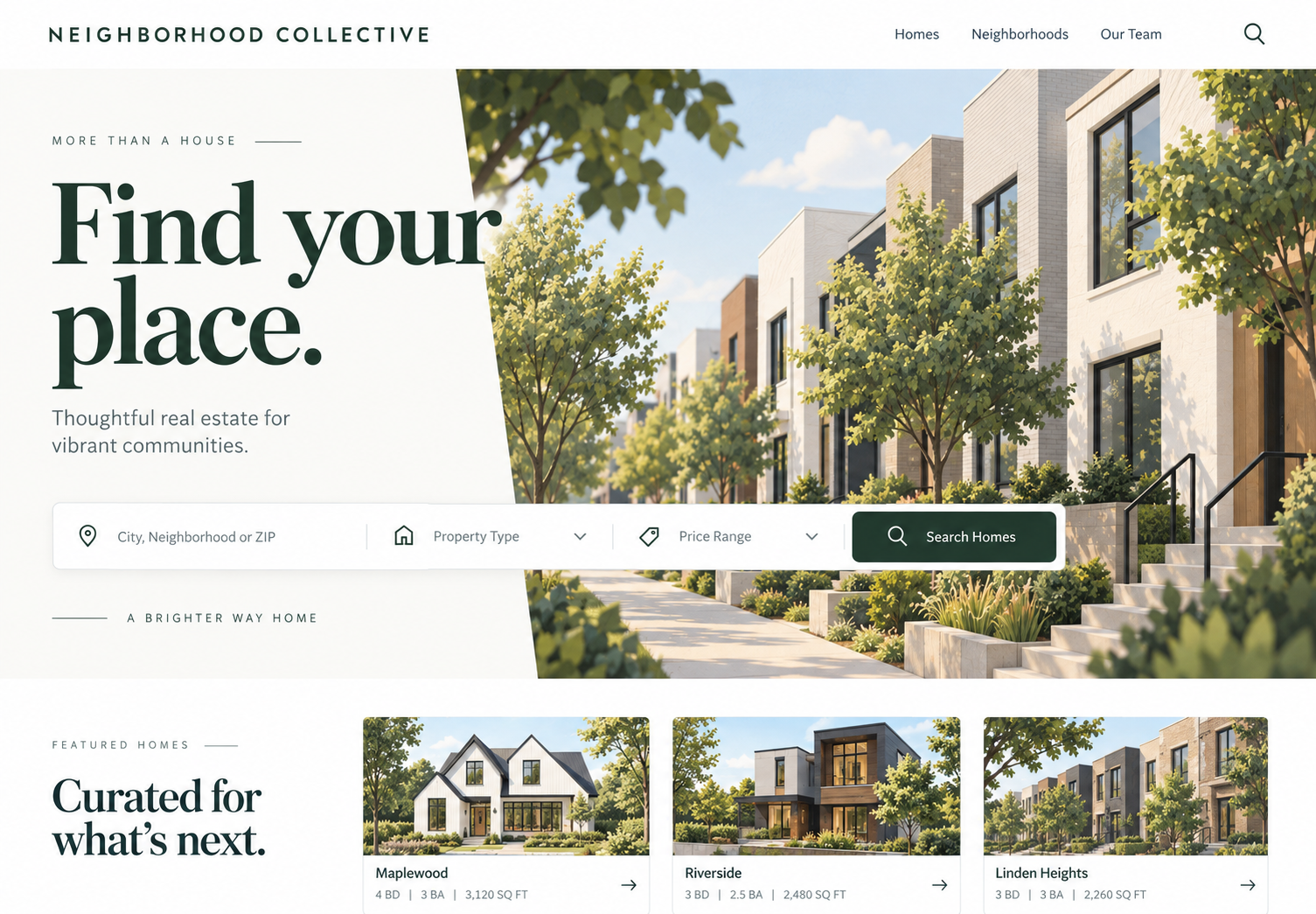 Neighborhood Collective illustrated real estate website concept