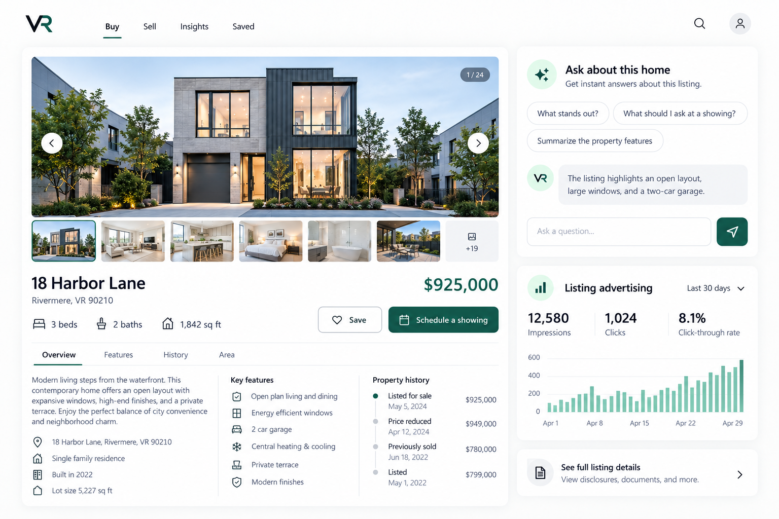 VR-branded property search, detailed listing and seller valuation tools